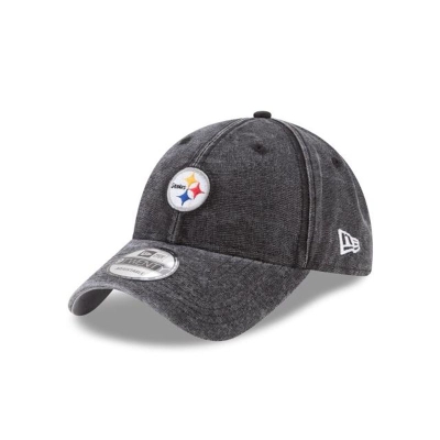 Black Pittsburgh Steelers Hat - New Era NFL Rugged Mini 9TWENTY Adjustable Caps USA6375180